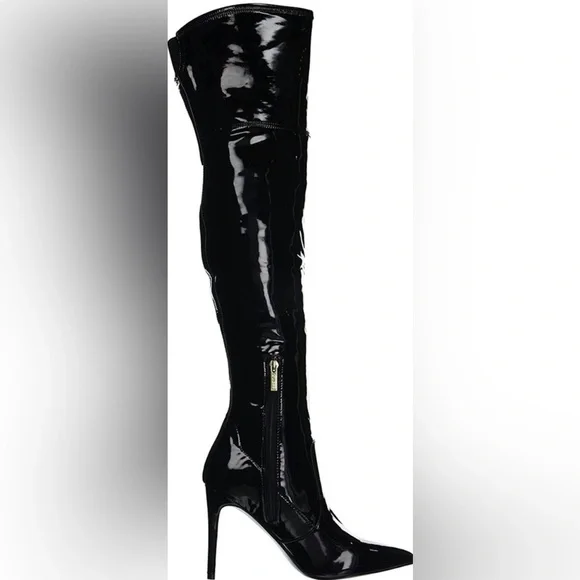 GUESS Women's Bowey Stiletto Patent Stretch Over-the-Knee Boots New - Picture 2 of 5
